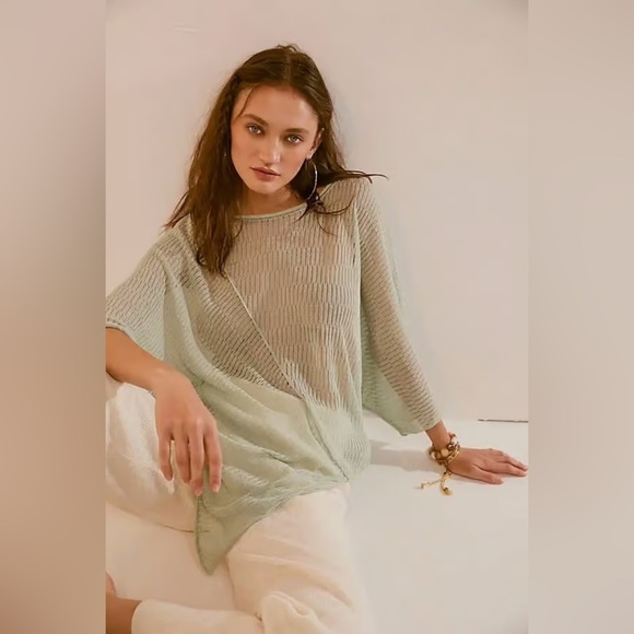NWT new FREE PEOPLE beach riviera sweater tunic small matcha green asymmetrical - Picture 1 of 15
